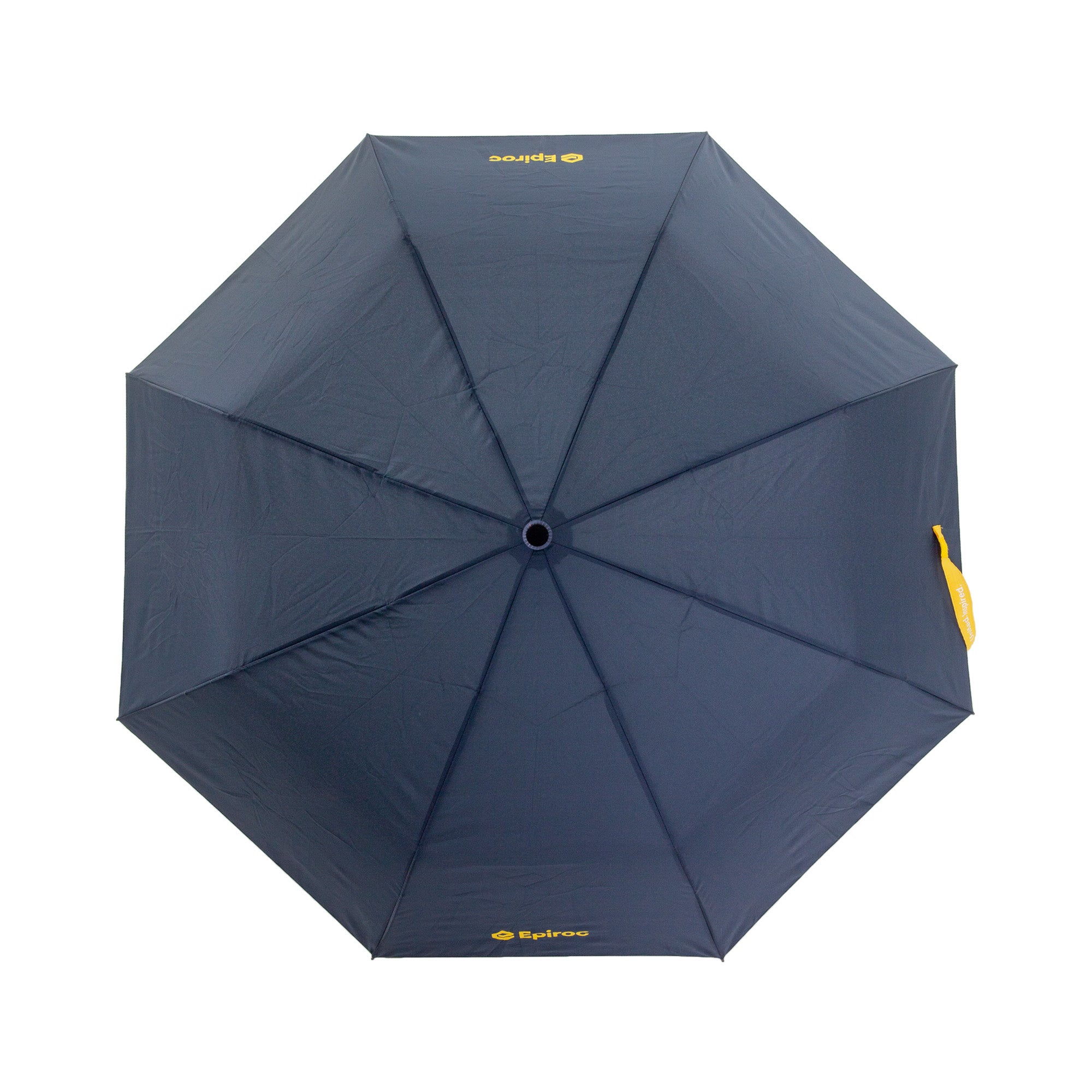 grey umbrella with epiroc logo unfolded