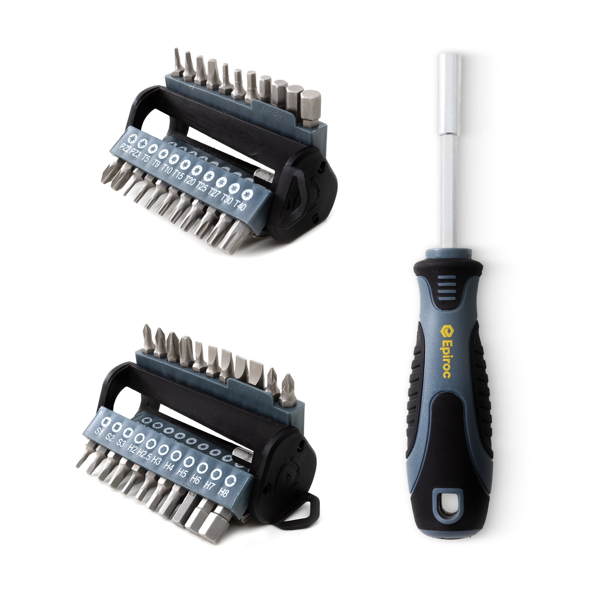 grey screwdriver and bits set with epiroc logo