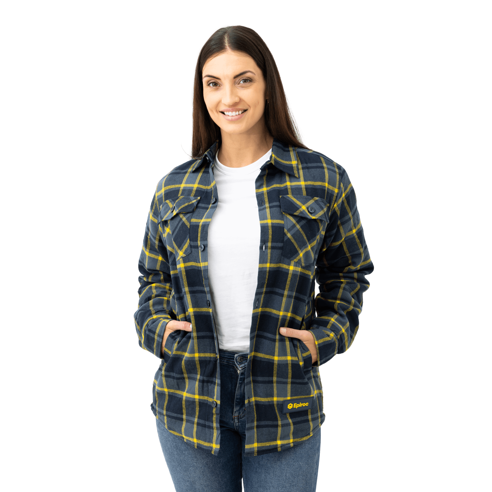 epiroc yellow and grey flannel shirt