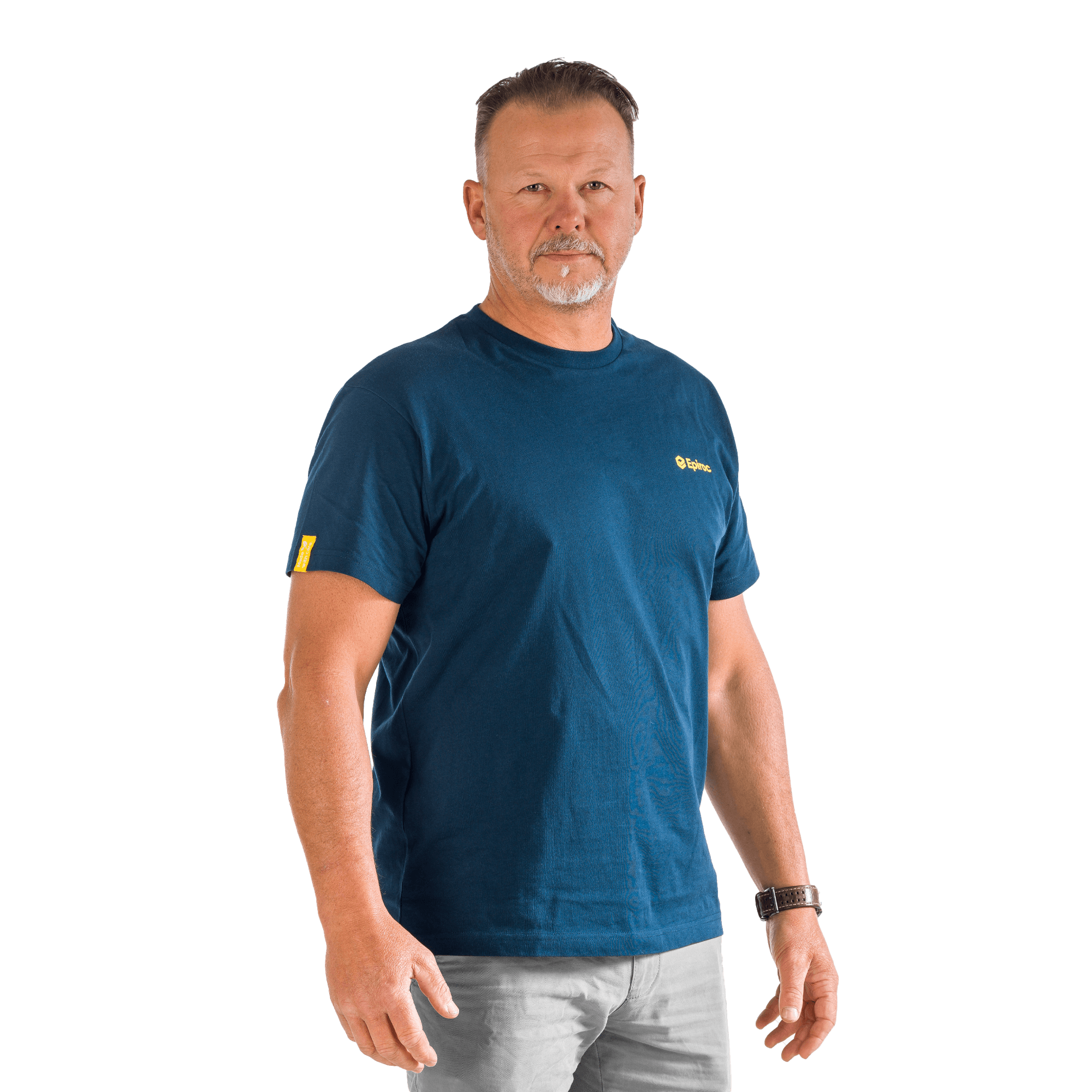 grey tshirt with yellow epiroc logo