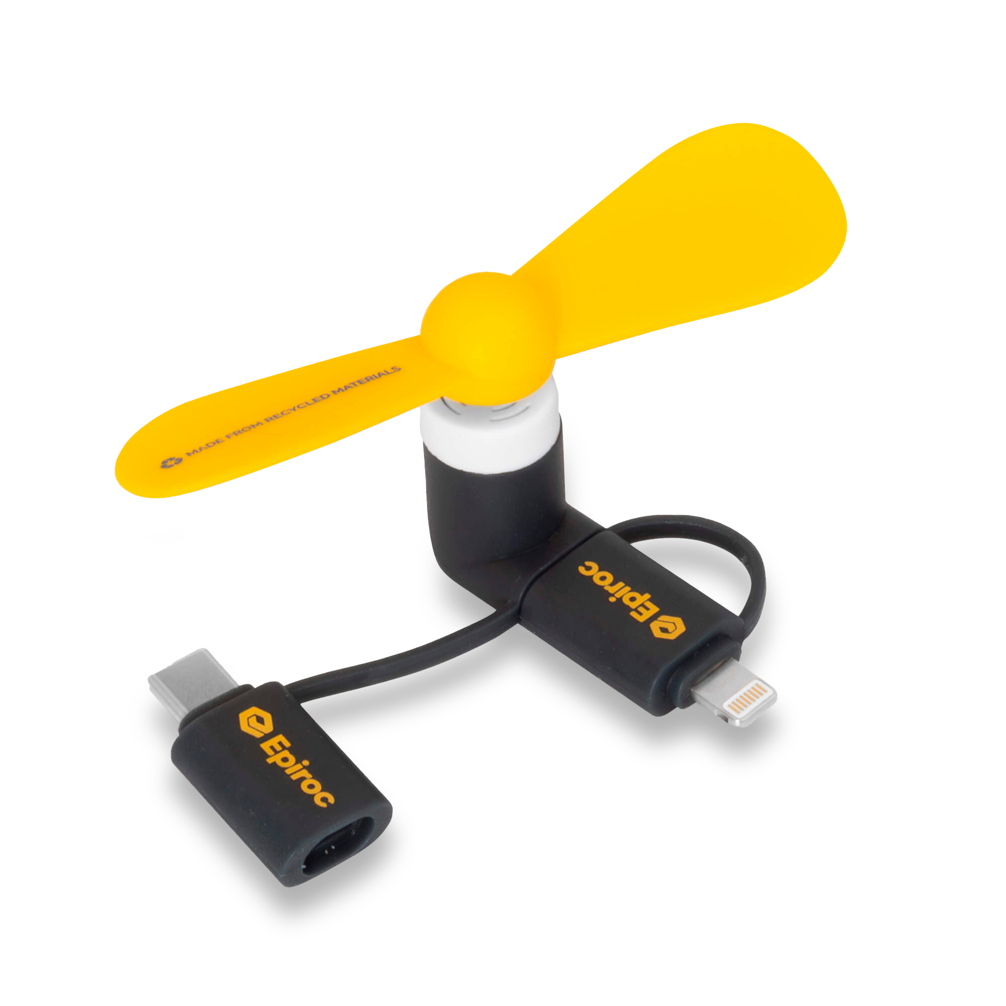 epiroc mini fan in yellow and grey