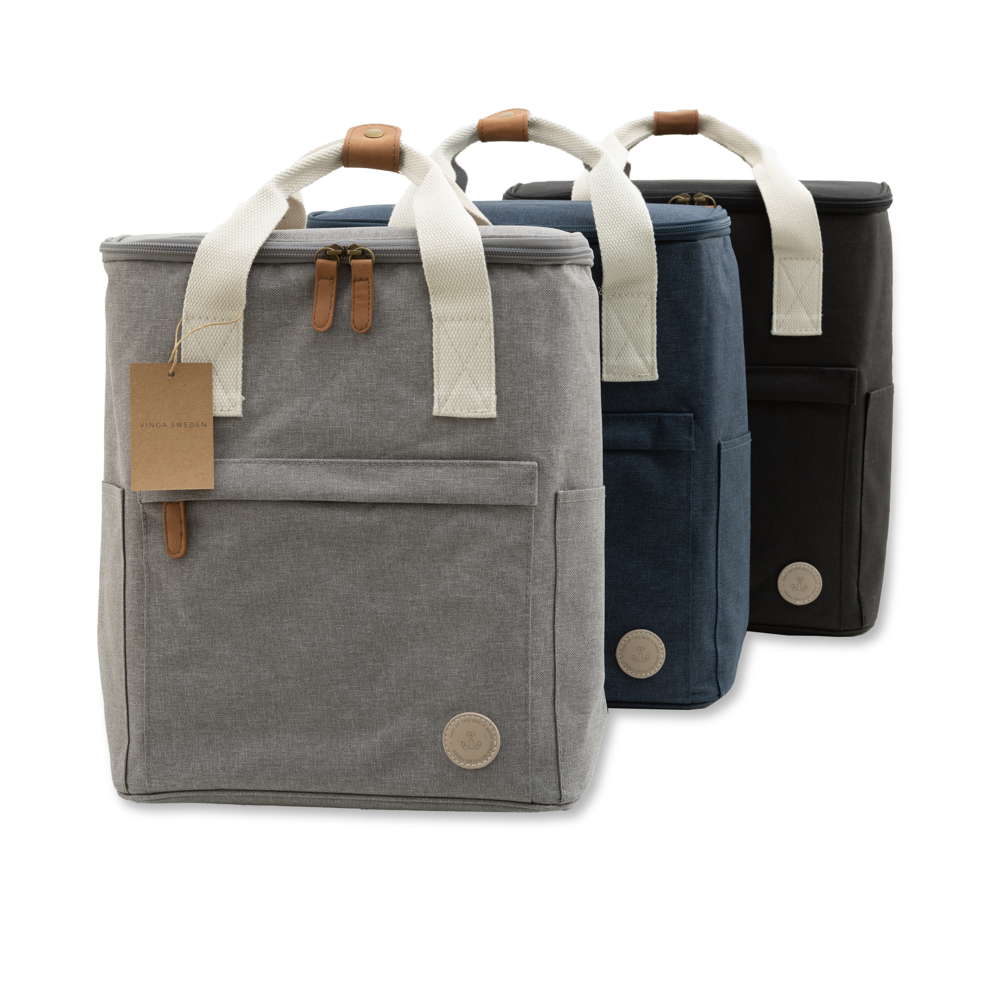 Cooler bag in navy, grey and black colors 