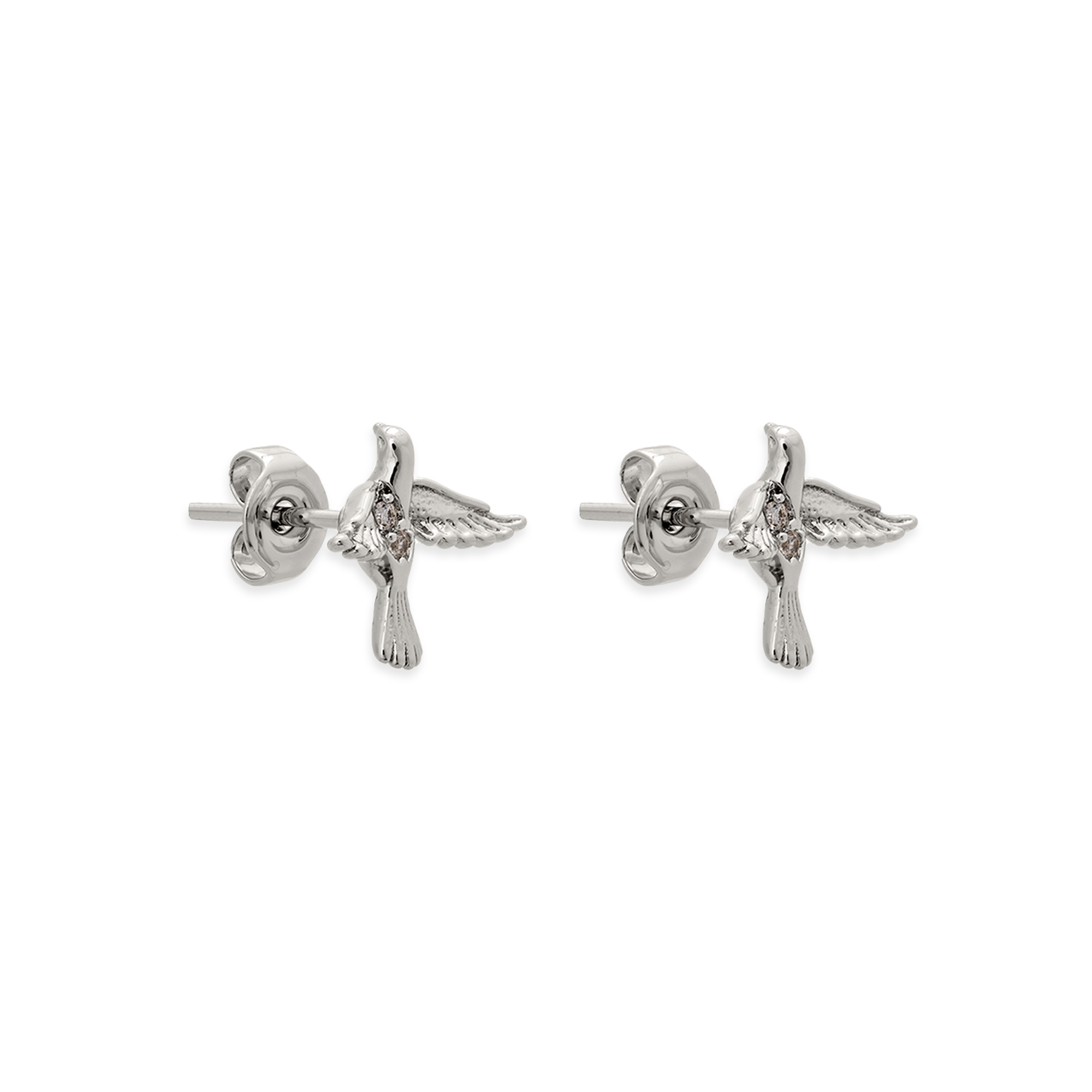 bird earrings in silver with pin
