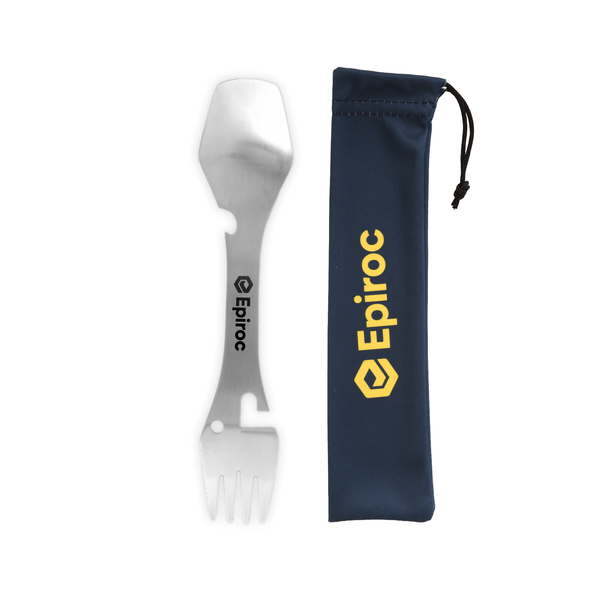 spork with engraved epiroc logo and sleeve