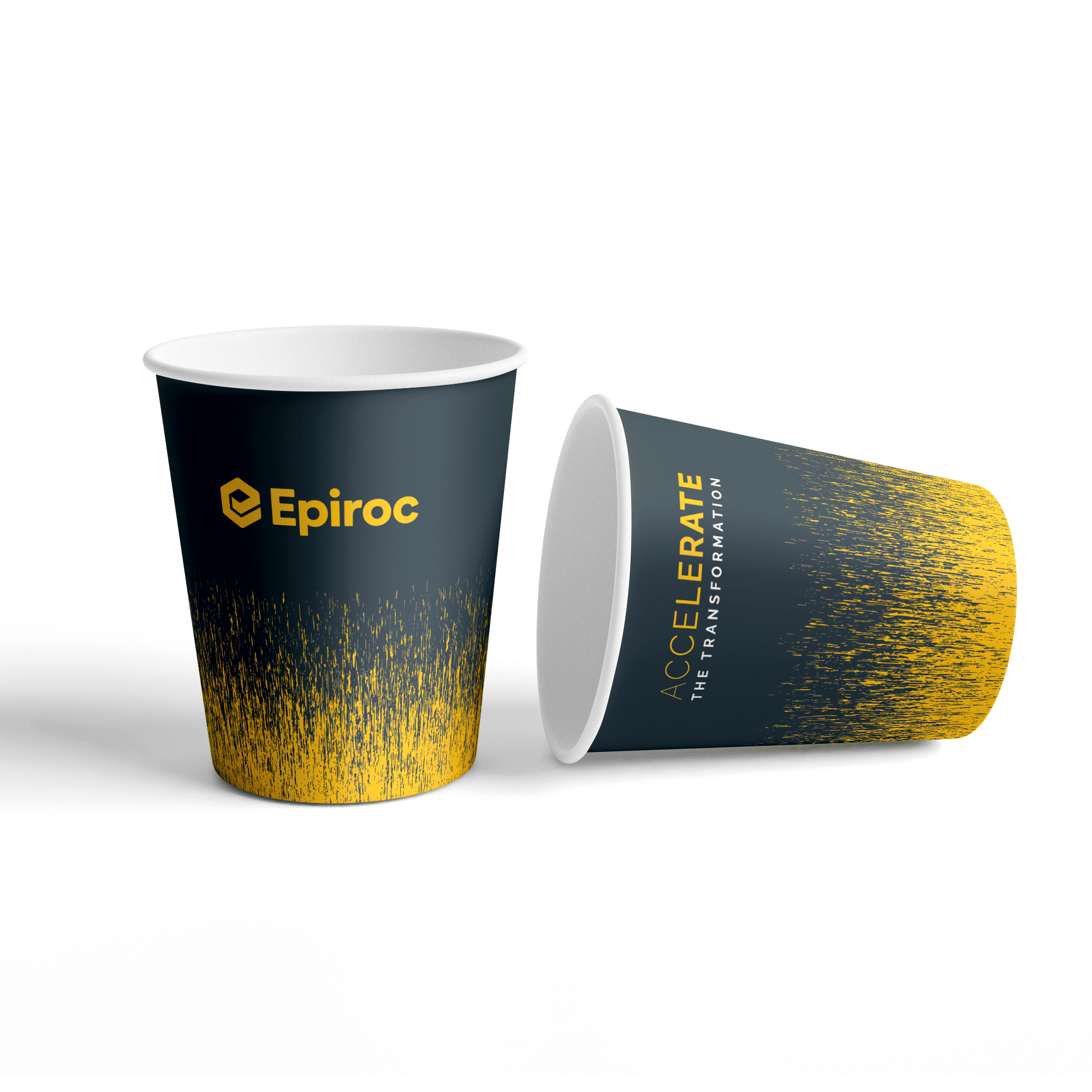 paper cup with epiroc logo front and back