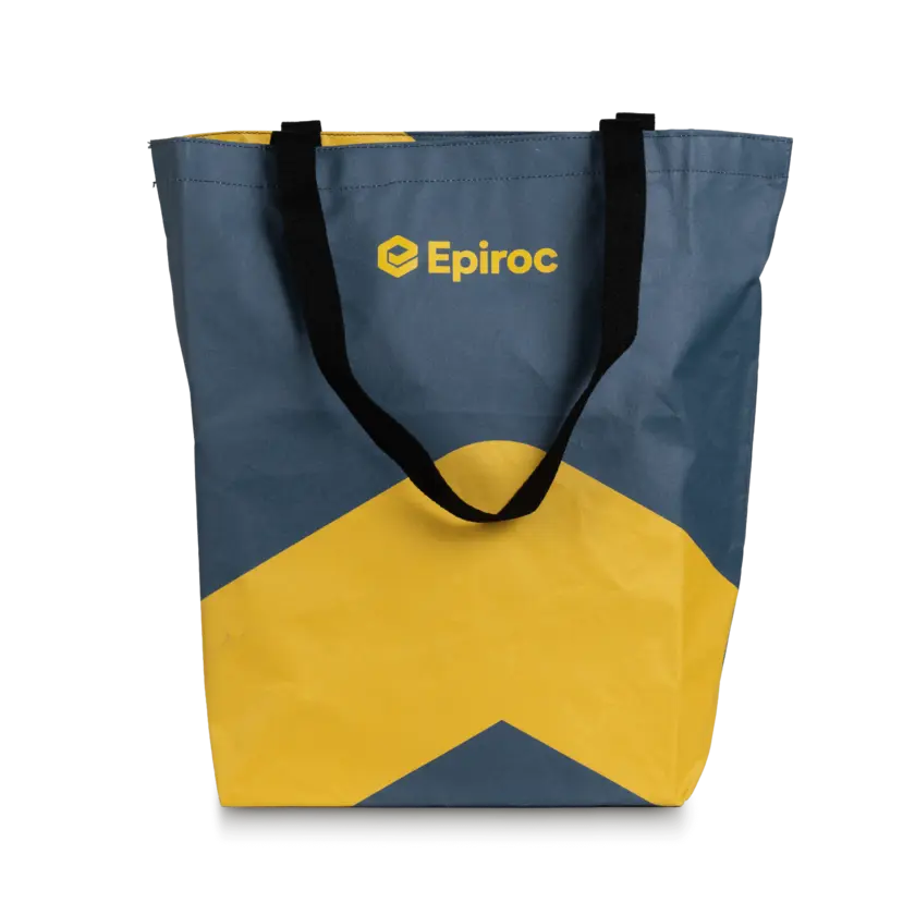 Grey and yellow totebag with epiroc logo