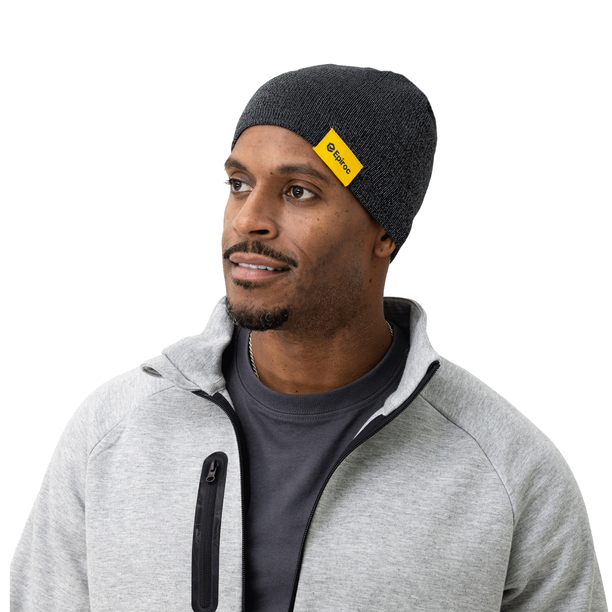 reflective beanie with yellow epiroc patch