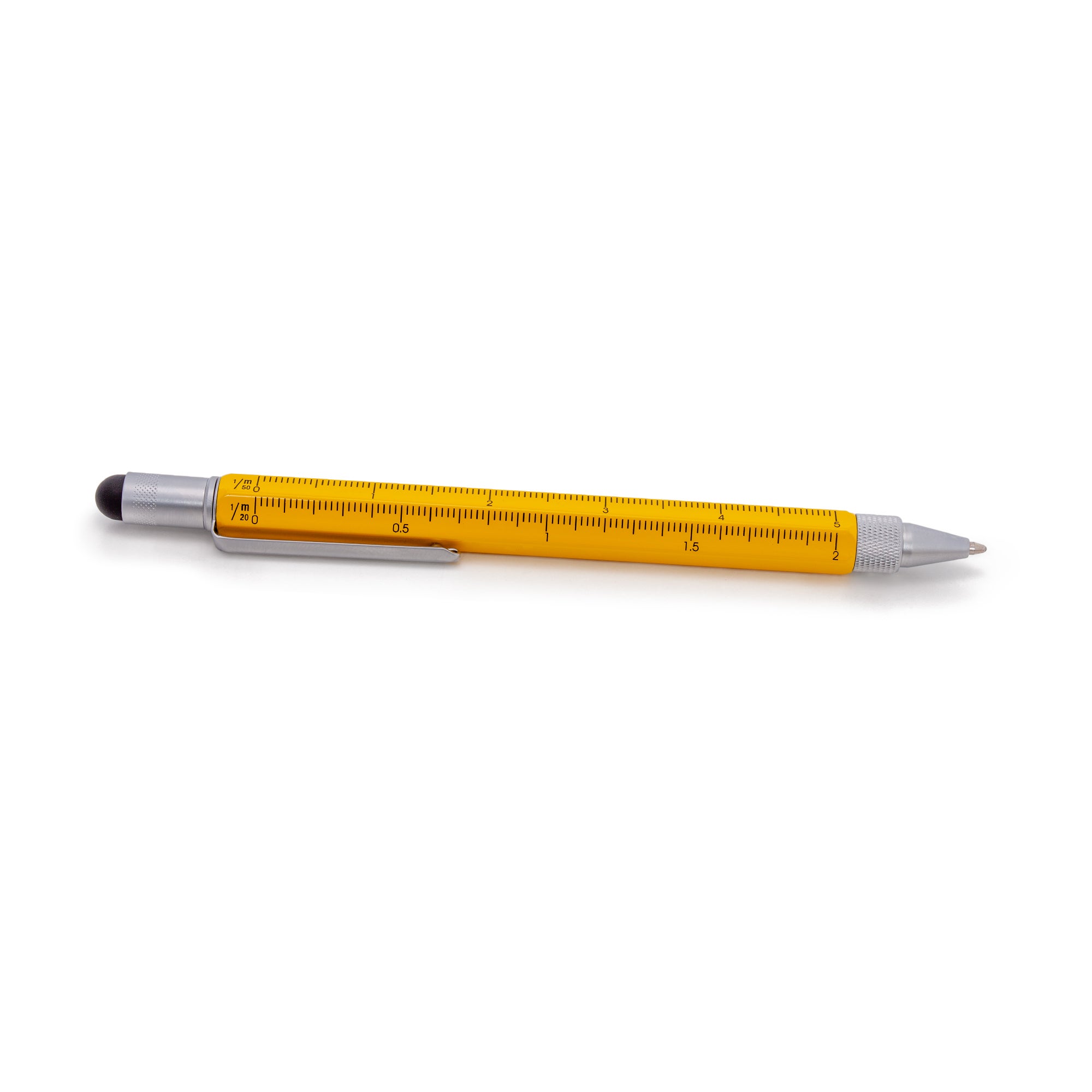 yellow epiroc construction pen ruler closeup