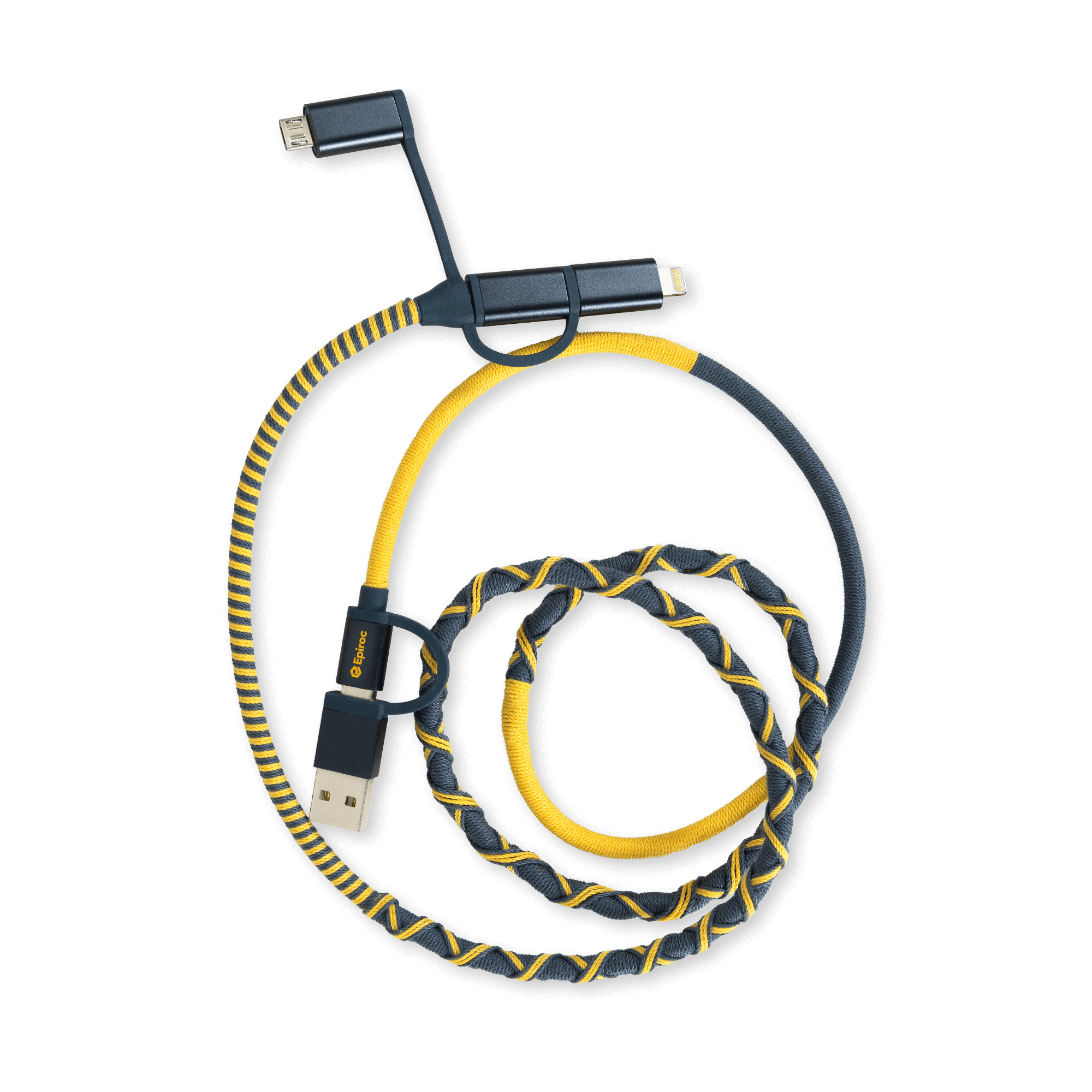 Multi Charging Cable Woven with epiroc colors folded