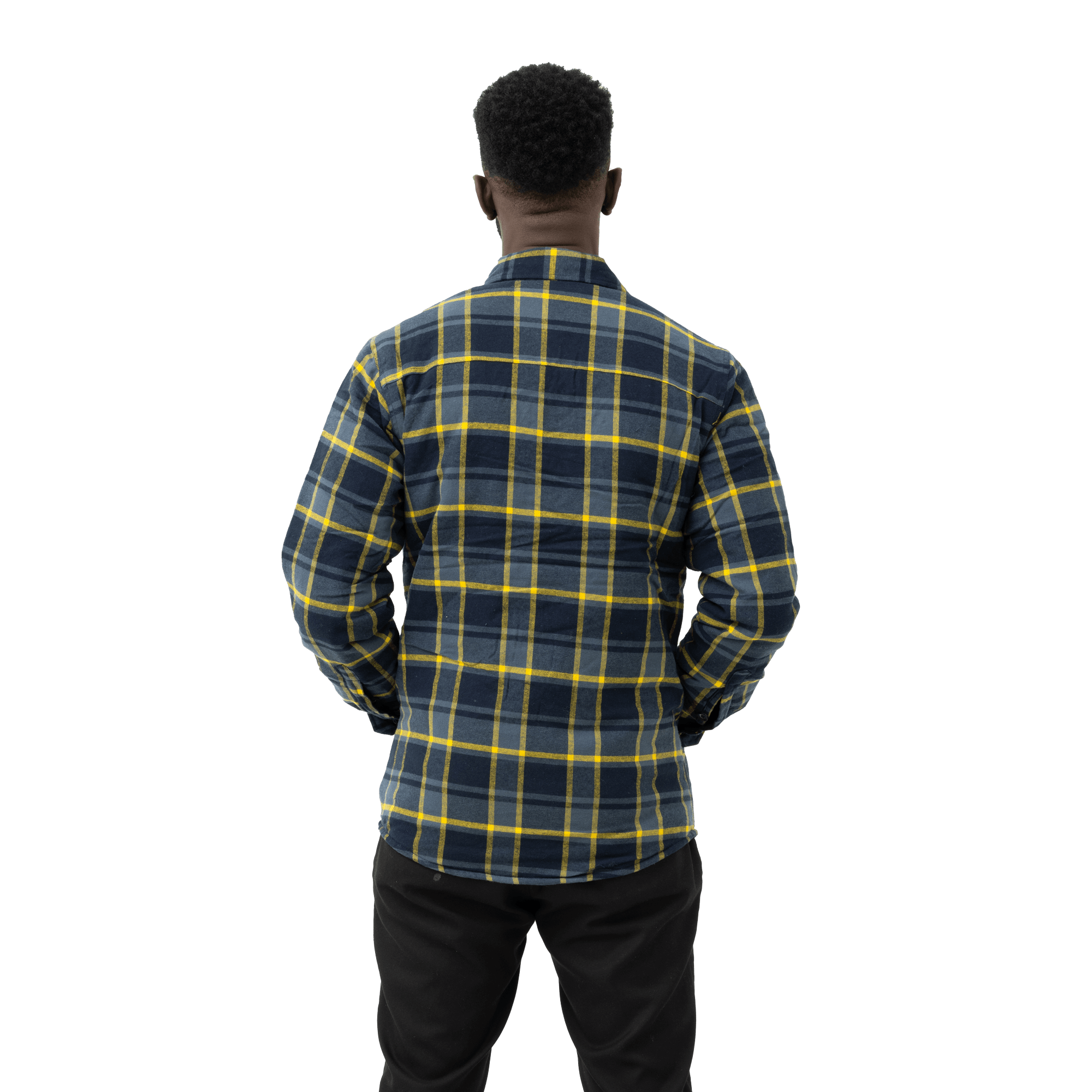 epiroc yellow and grey flannel shirt back