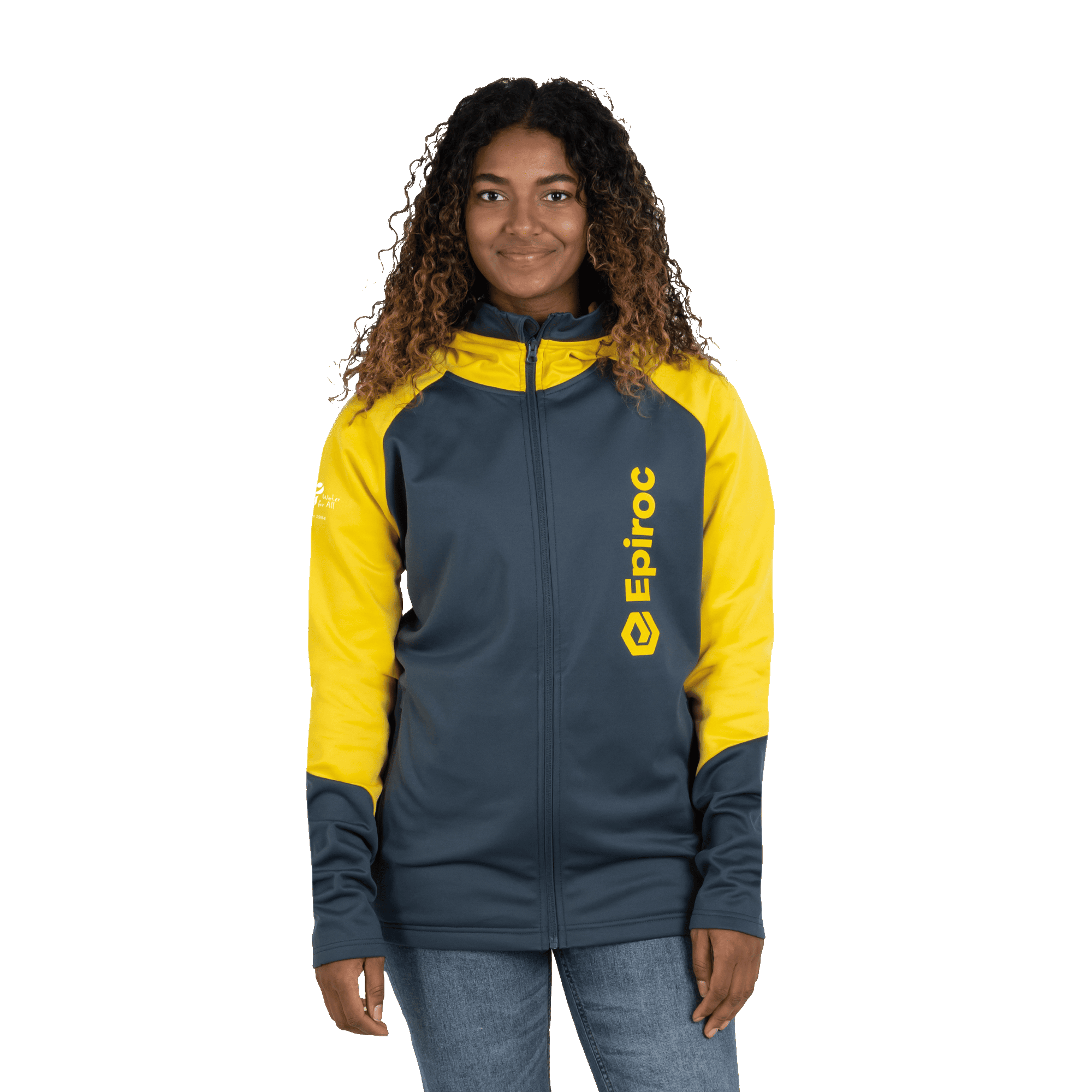 grey and yellow epiroc power hoodie