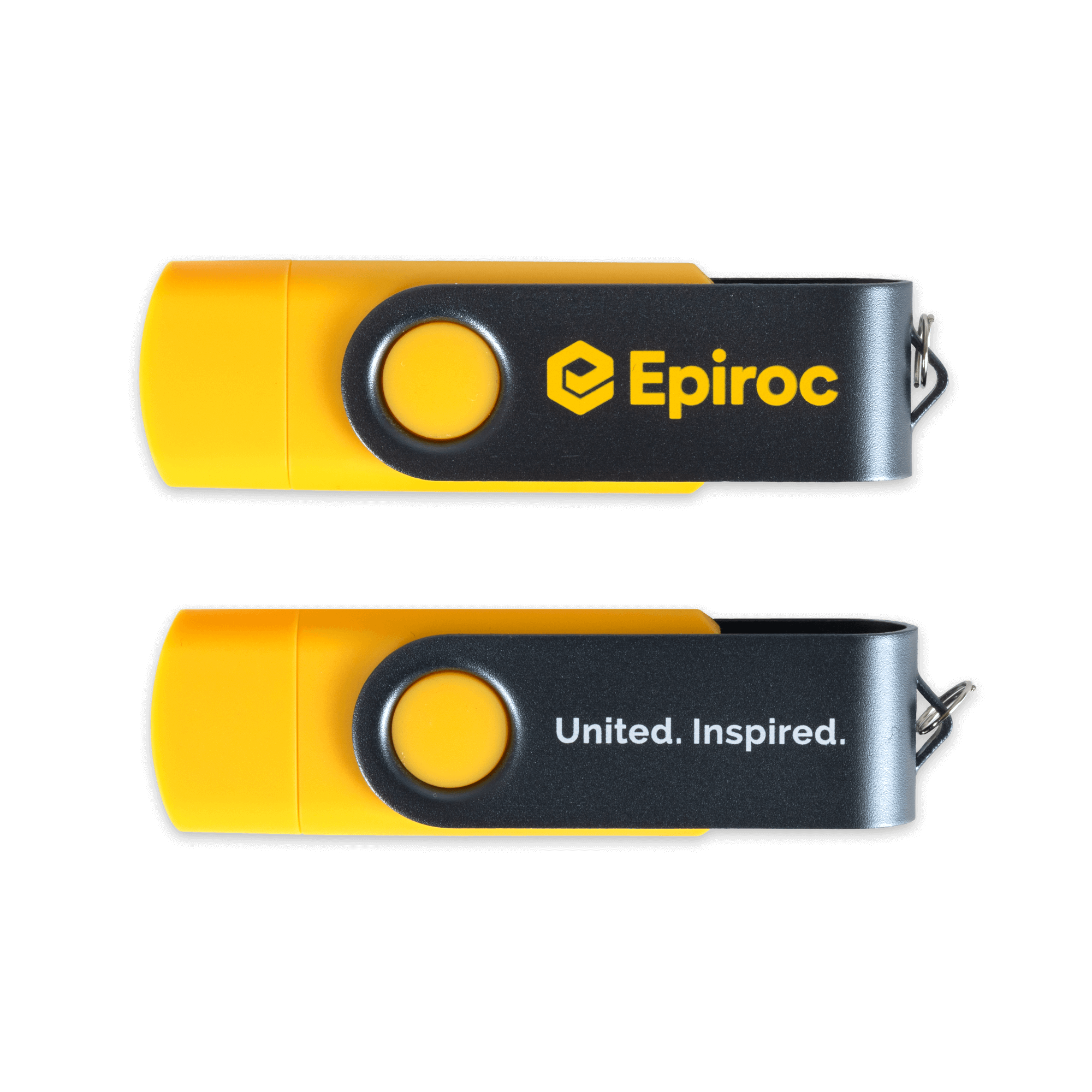 usb sticker with epiroc logo and copy