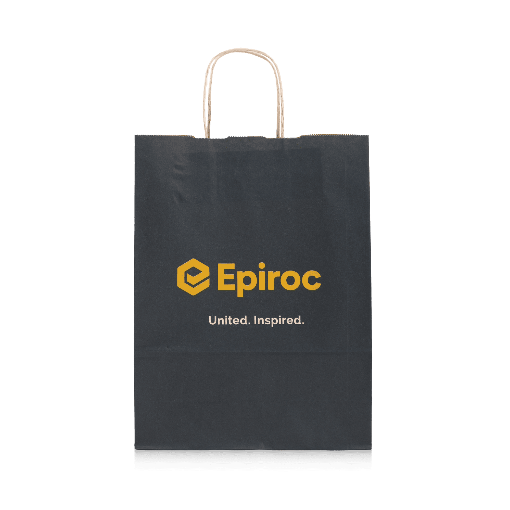 grey paper bag with yellow epiroc logo