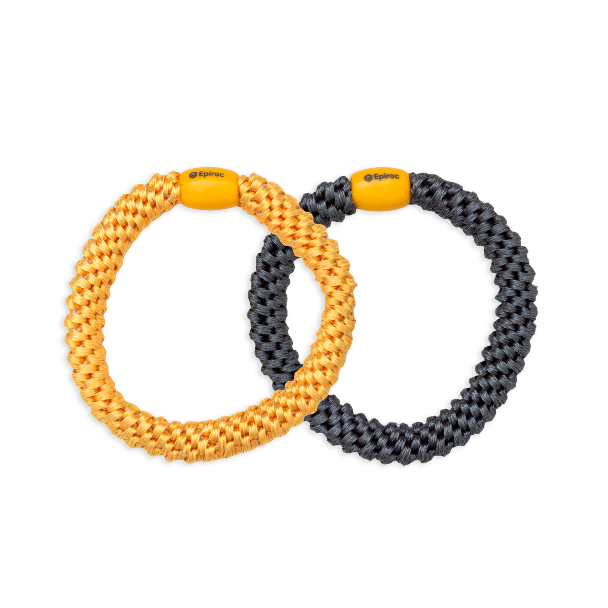 yellow and grey hair tie with epiroc logo