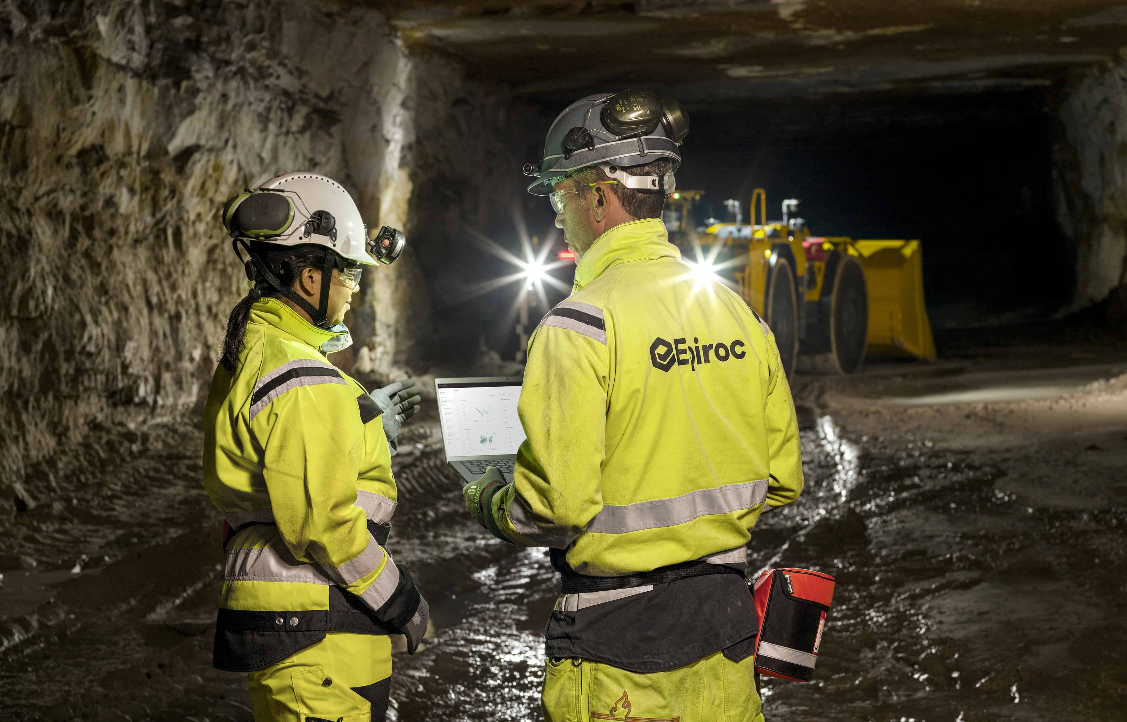 image from mine with two people wearing epiroc branded workwear