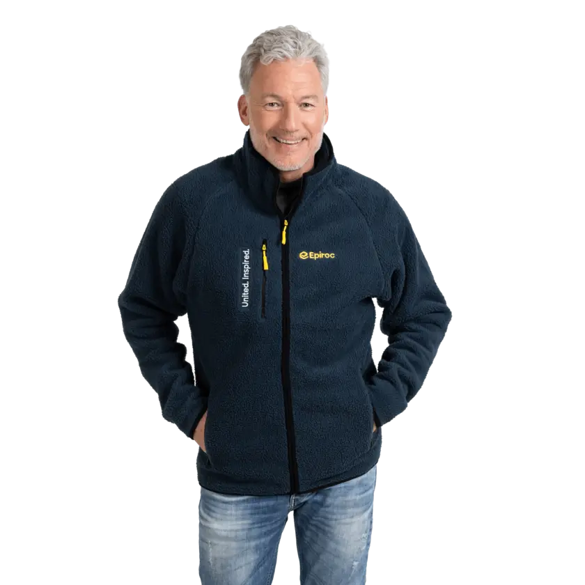 blue epiroc pile fleece back