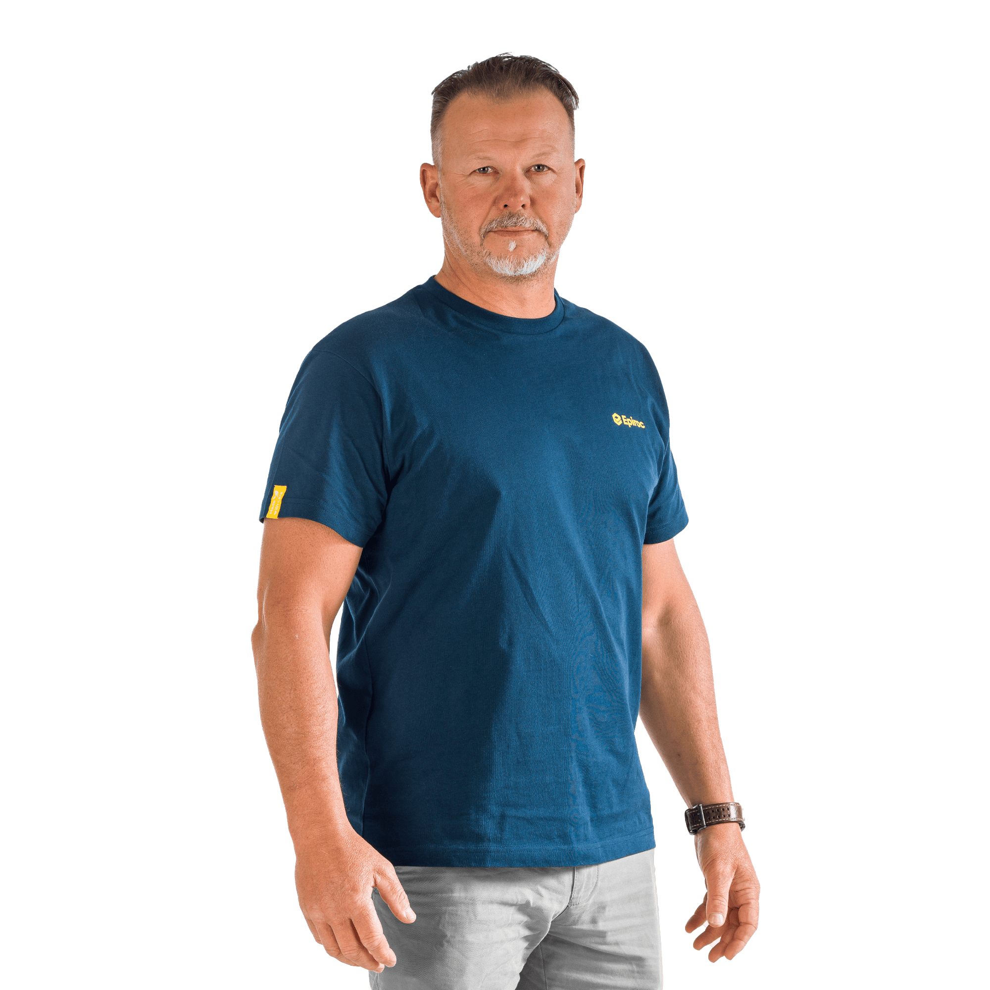 grey tshirt with yellow epiroc logo