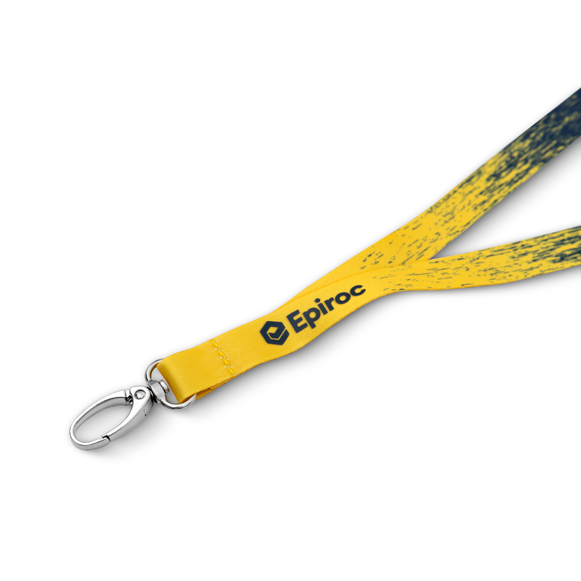 epiroc yellow and grey lanyard and grey logo