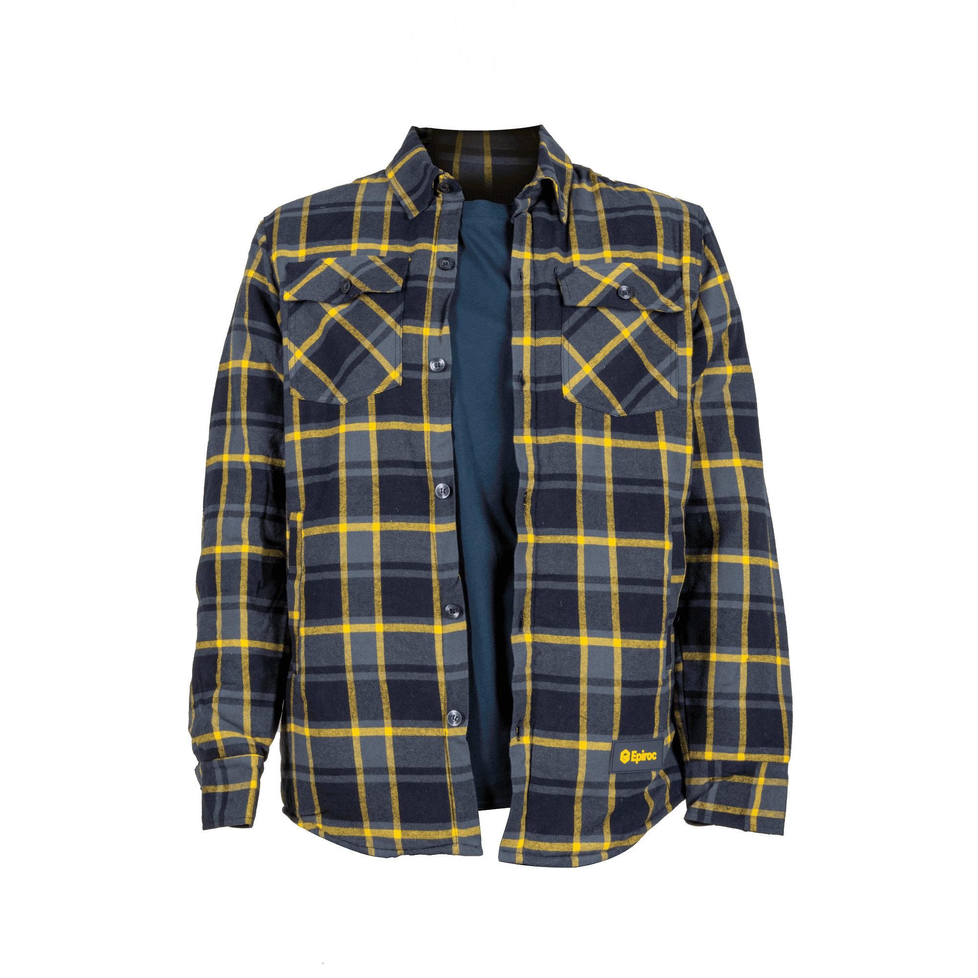 epiroc yellow and grey flannel shirt