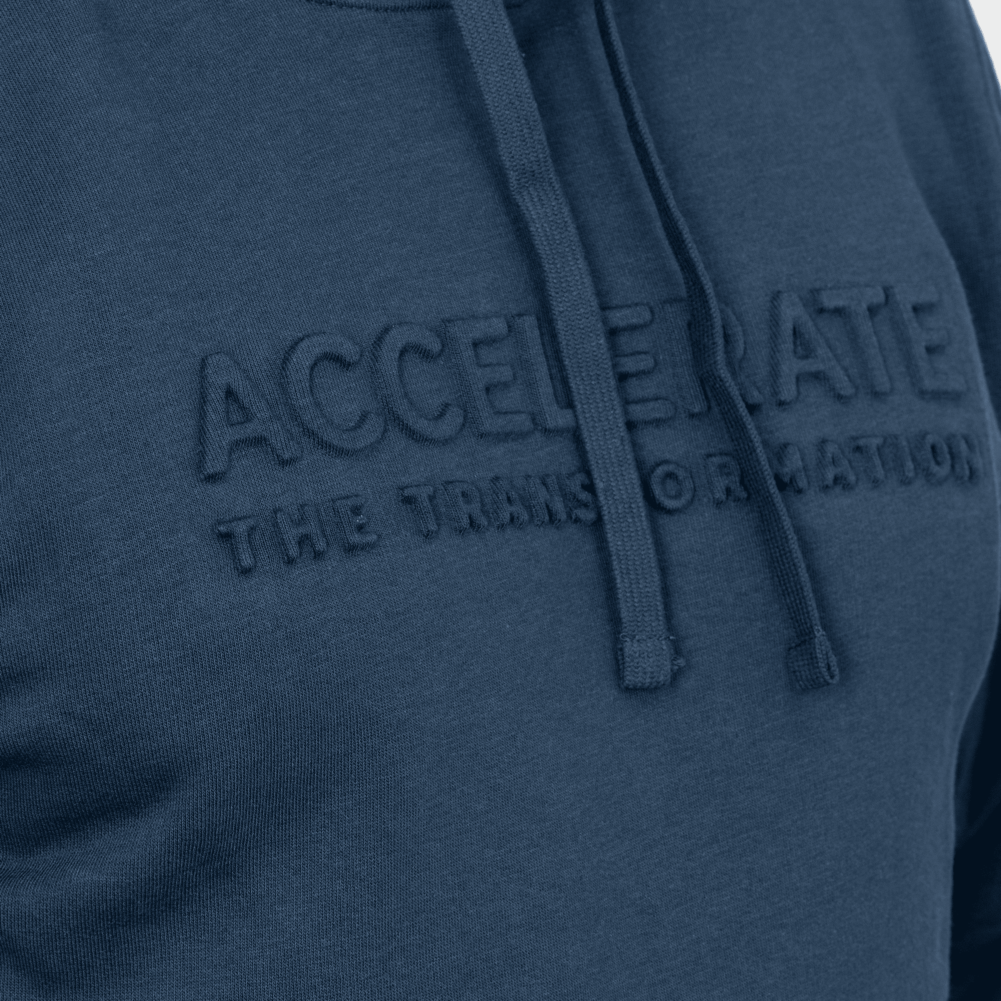 grey hoodie with accelerate text and epiroc logo close up