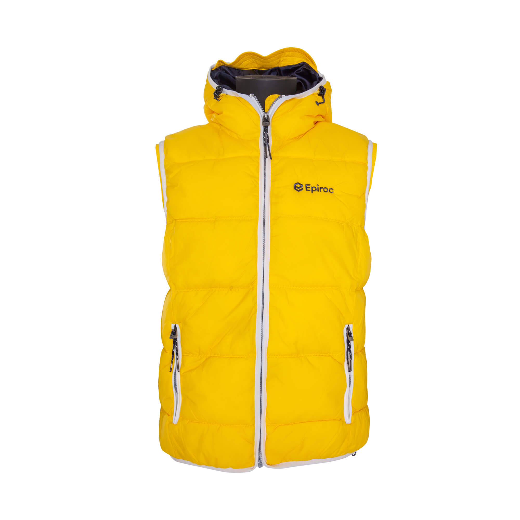 yellow epiroc padded vest with grey logo