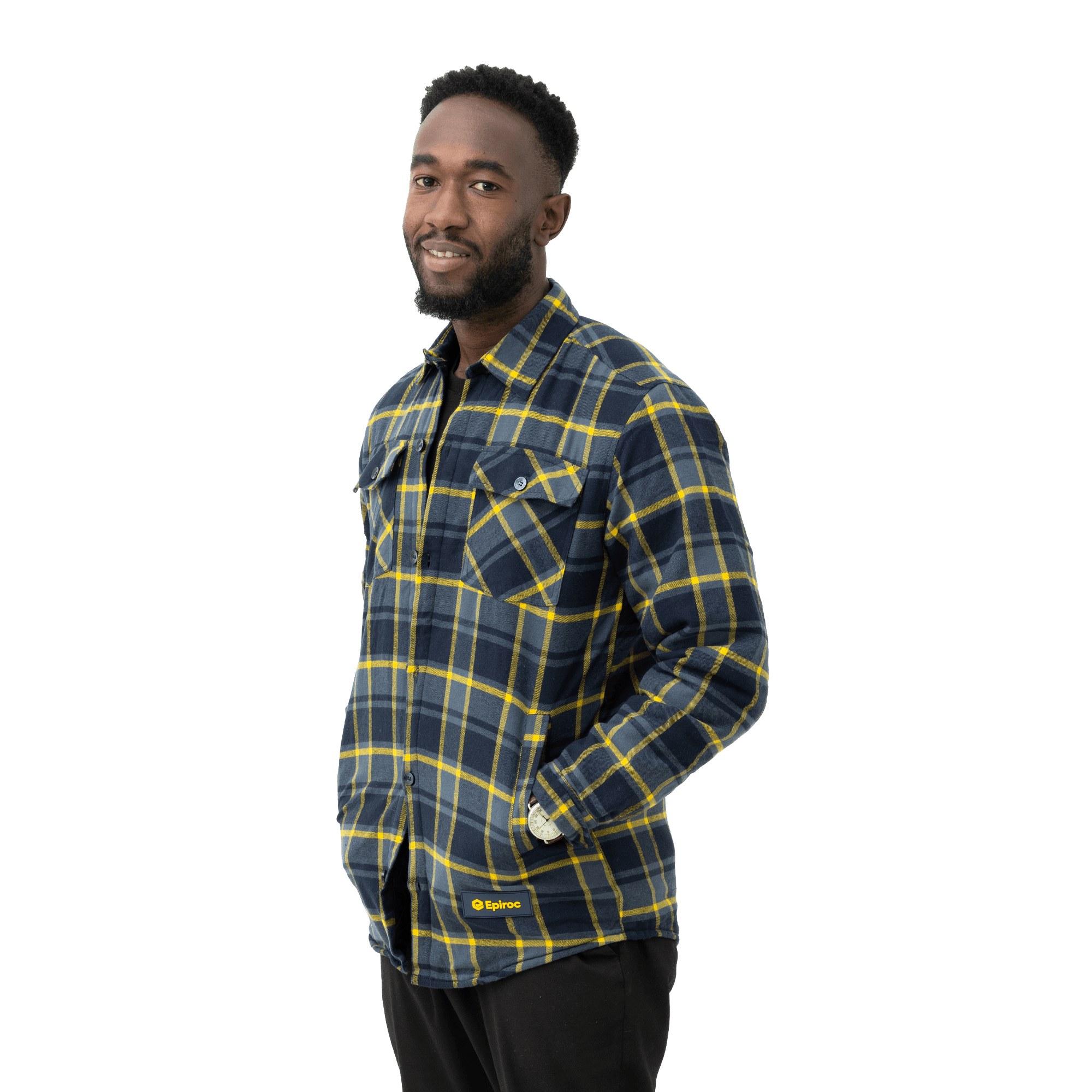 epiroc yellow and grey flannel shirt