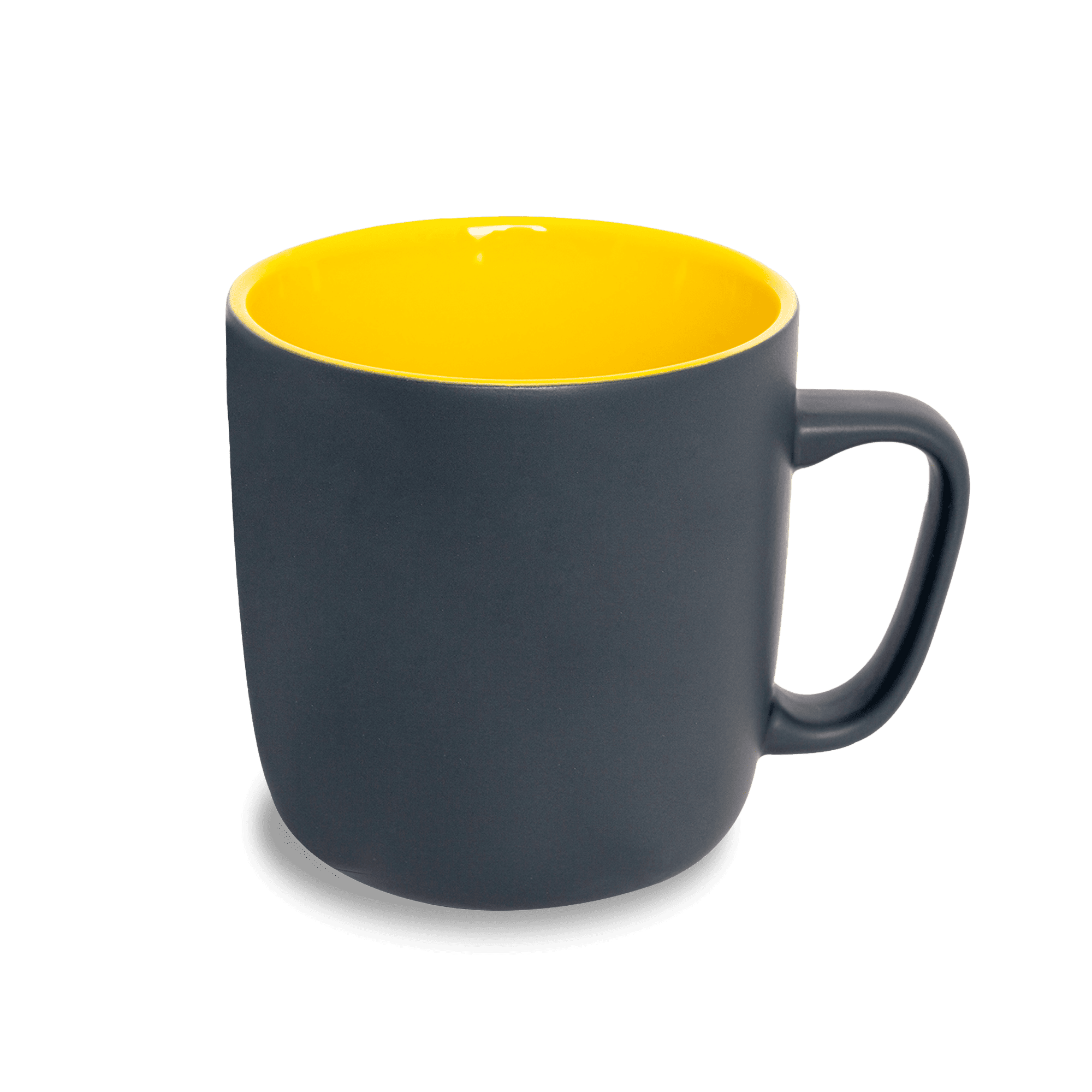 grey epiroc mug with yellow inside and logo