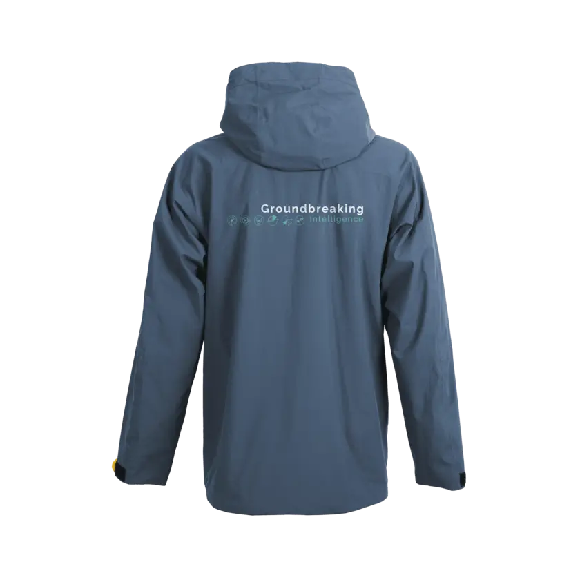 Grey jacket with ground logo printed on back