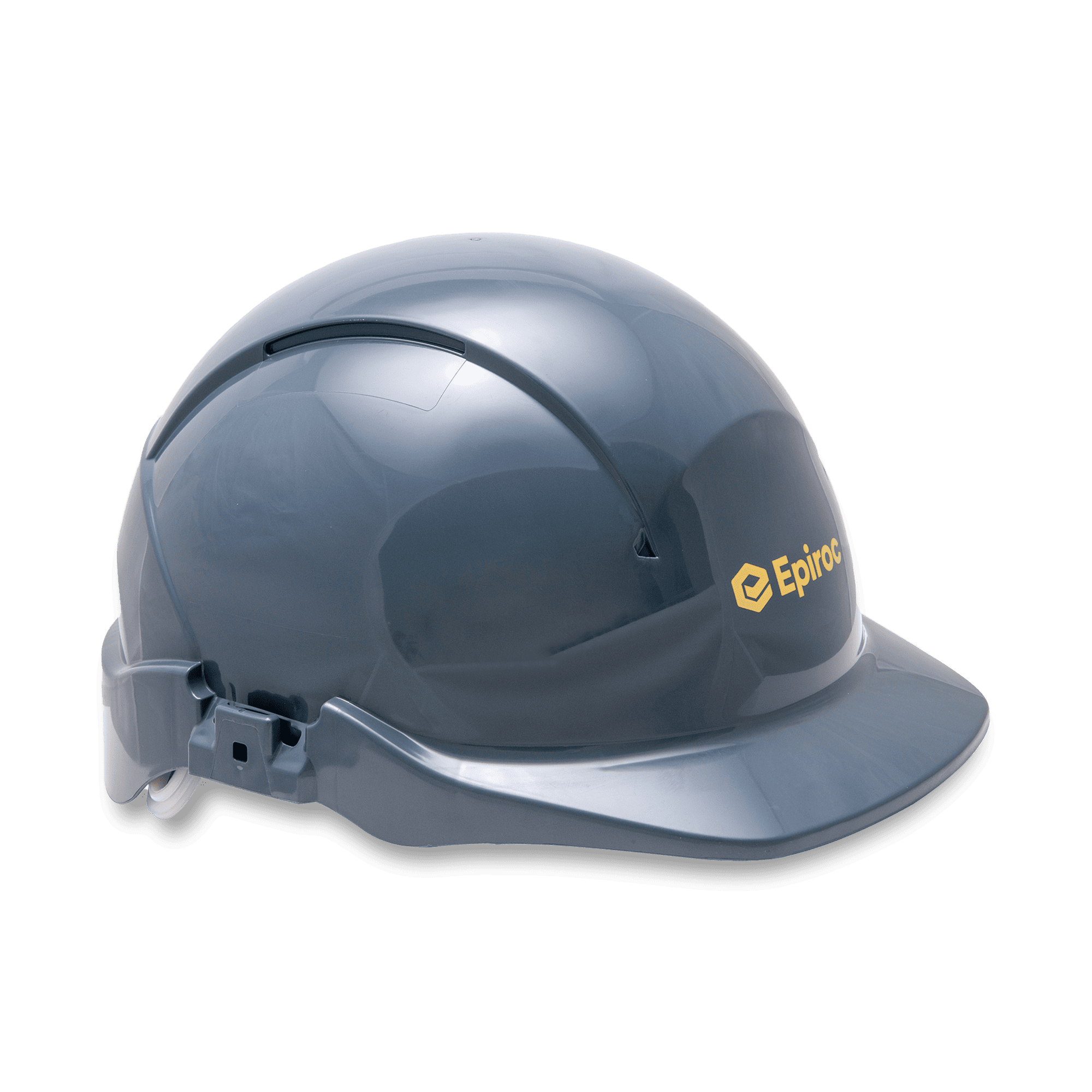 grey epiroc hardhat with logo